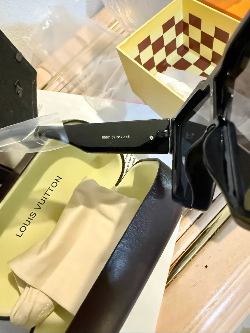Louis Vuitton Black Oversized Shield Sunglasses with Gold Logo Accent